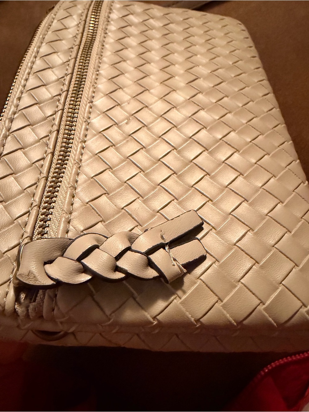 Market & Spruce Cream Woven Wristlet Clutch with Braided Strap